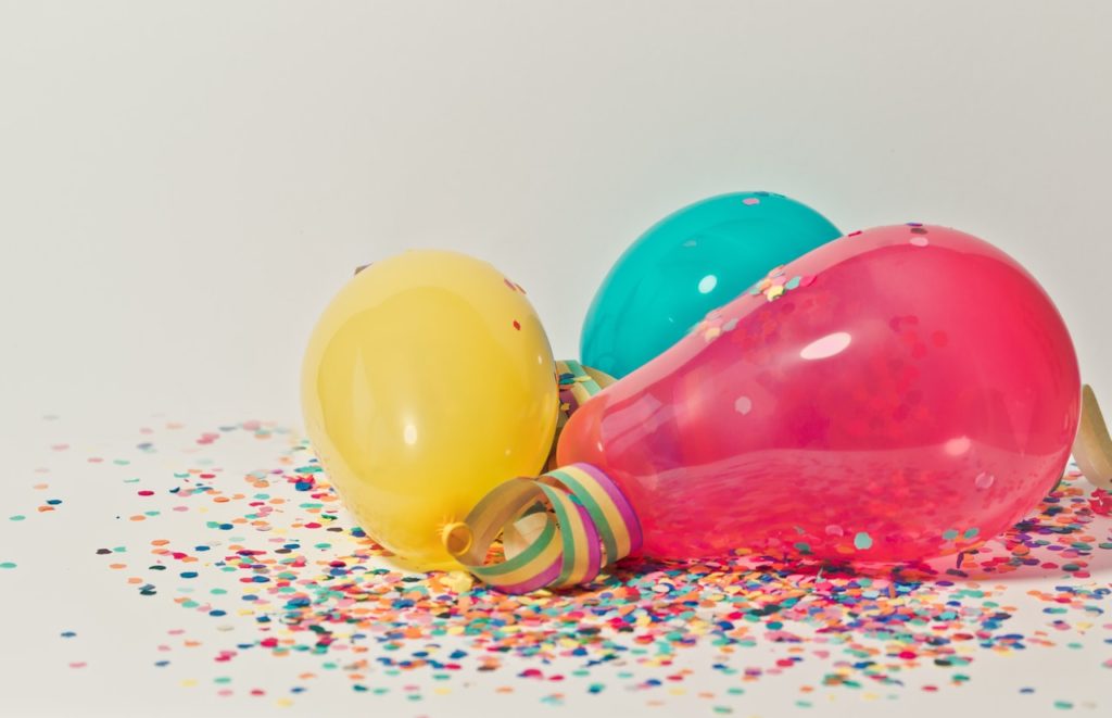 party balloons and confetti