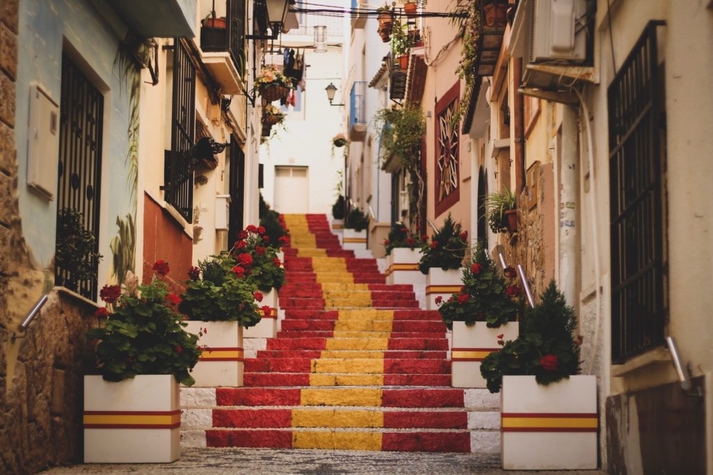 Spanish flag on stairs
