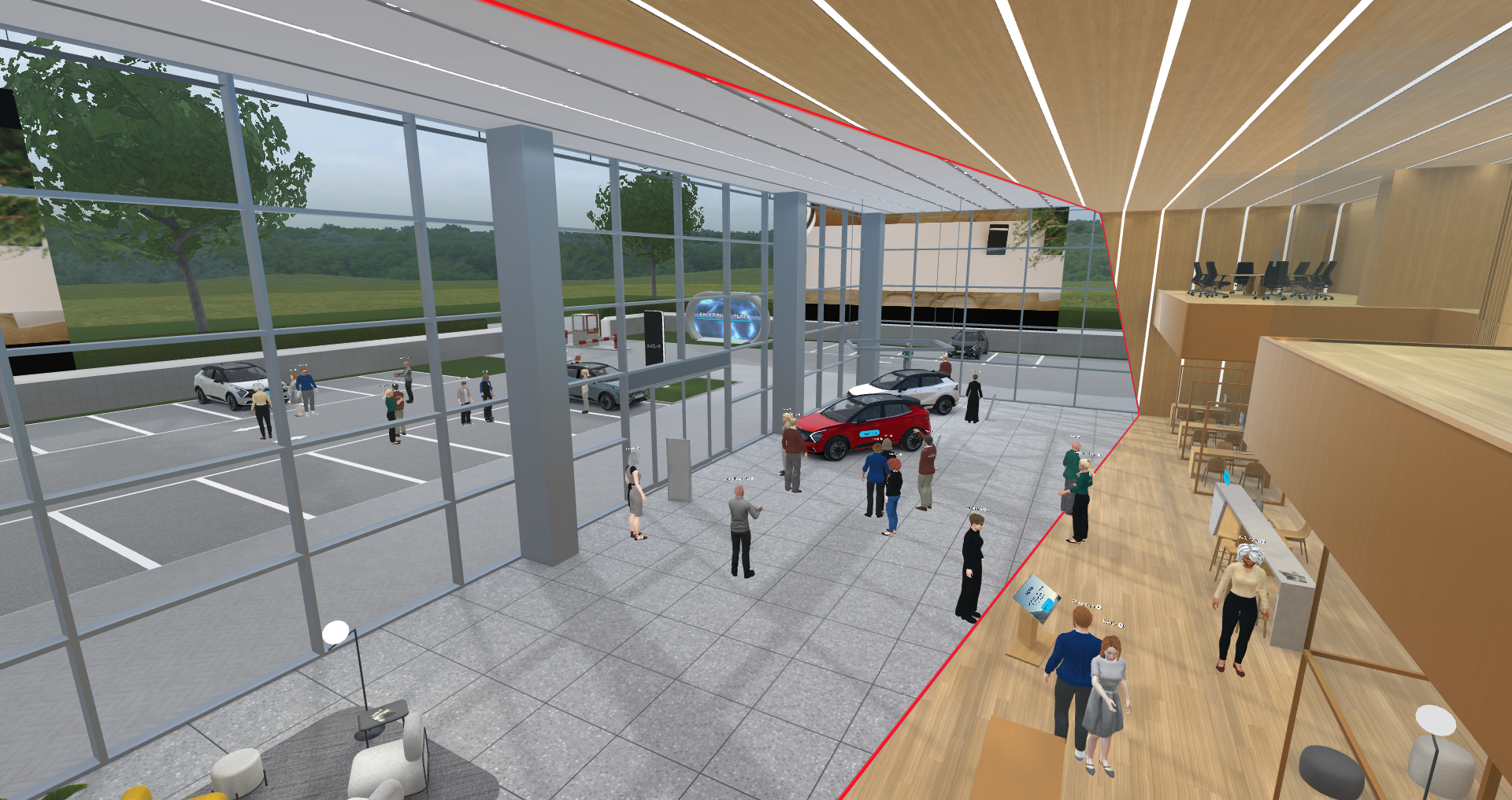 A virtual Kia dealership in the metaverse, made by Engage.