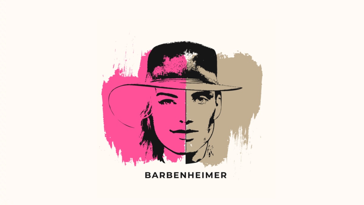 Barbie and Oppenheimer barbenheimer united face design.