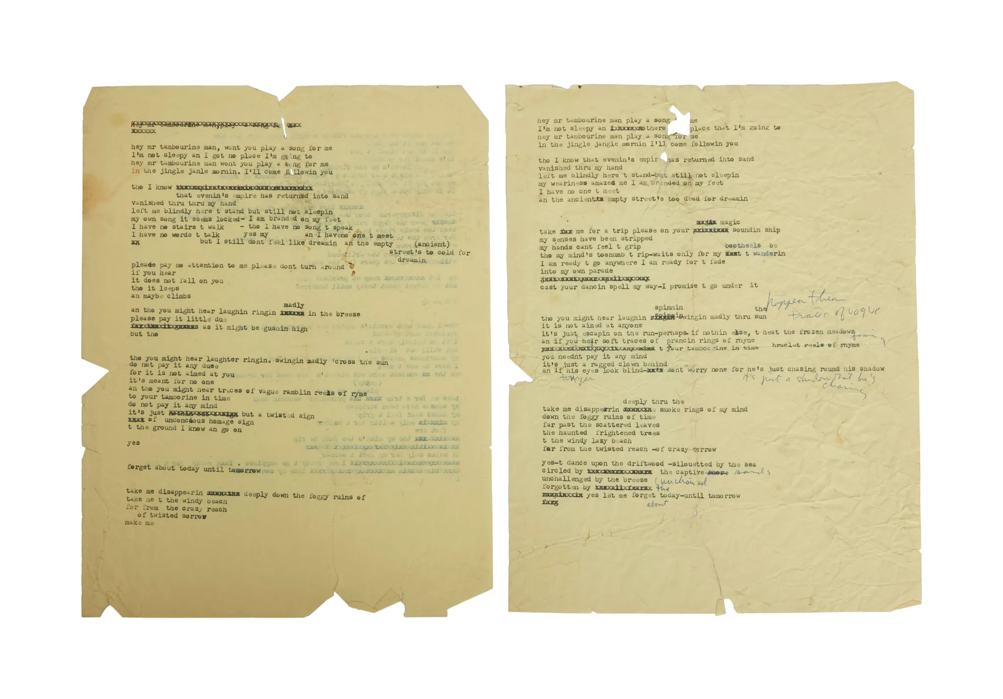 Draft lyrics to Bob Dylan’s ‘Mr. Tambourine Man’ sell for $508,000 at auction