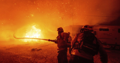 Firefighters battle a huge new fire north of Los Angeles that’s already put 50,000 in evacuation zones